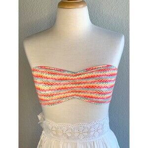 Victoria’s Secret PINK Bandeau Bra Lace Neon Chevron Womens Top Elastic Sz Small